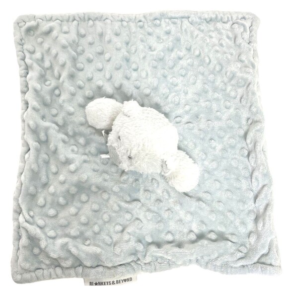 Lovey Blanket Bear Blue White Minky Dot Popcorn Security Blankets & Beyond Toy - Picture 3 of 11
